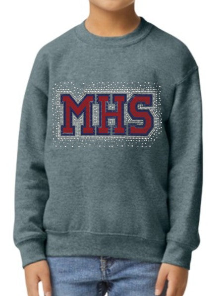 Youth Rhinestone Heather Gray Crewneck