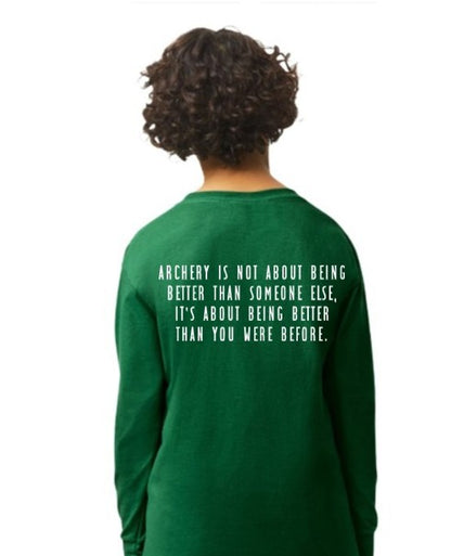 YOUTH Long Sleeve Tee in Forest Green (front and back design)