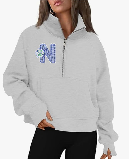 N Paw Rhinestone Quarter Zip Sweatshirt