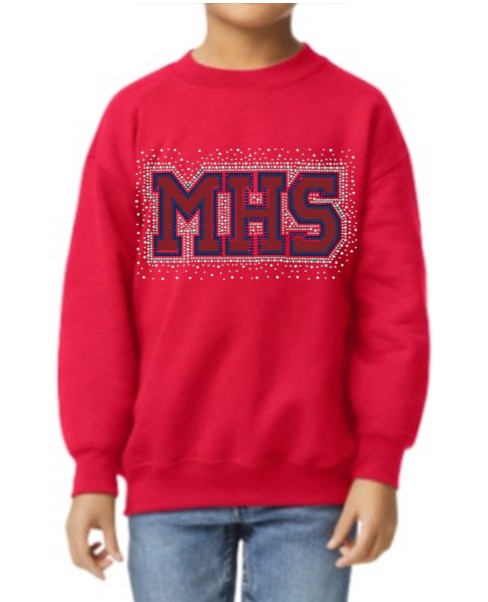 Youth Rhinestone Red Crewneck